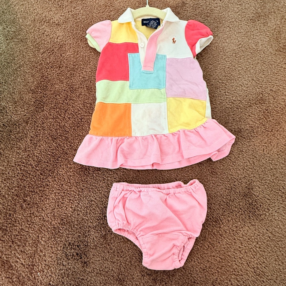 Ralph Lauren Pastel Patchwork Polo Dress with Pink Bloomers
